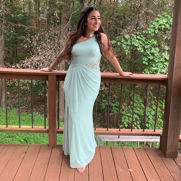 One Shoulder Mesh Dress with Lace - Picture 1 of 6